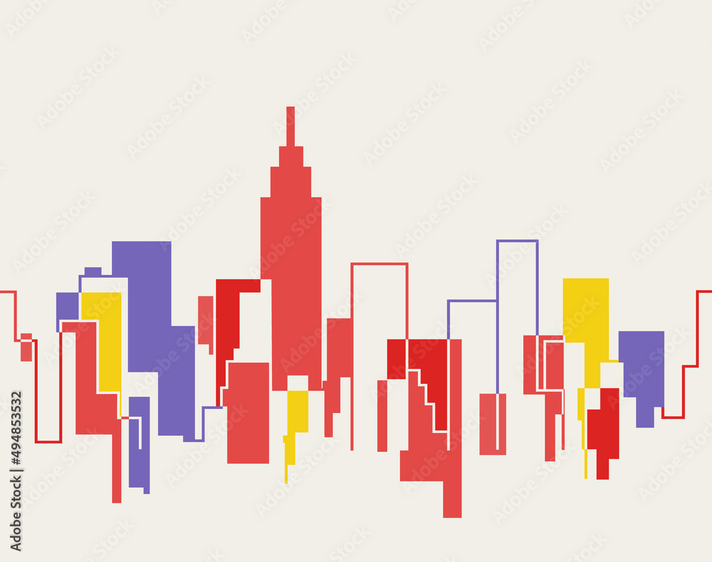Silhouette cityscape illustration background. NYC City. NY. artificial art