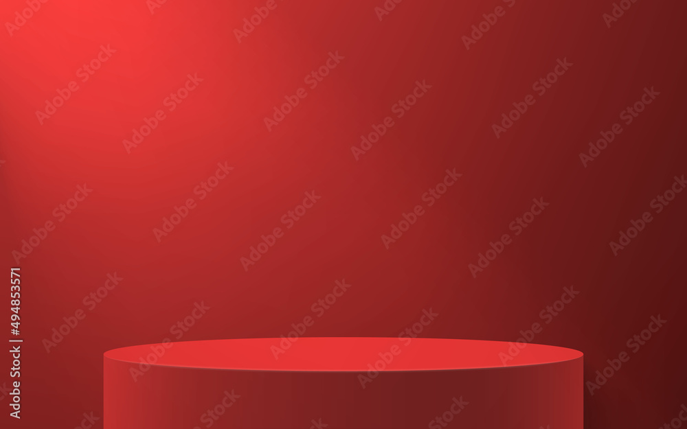 3d realistic podium or pedestal on red background