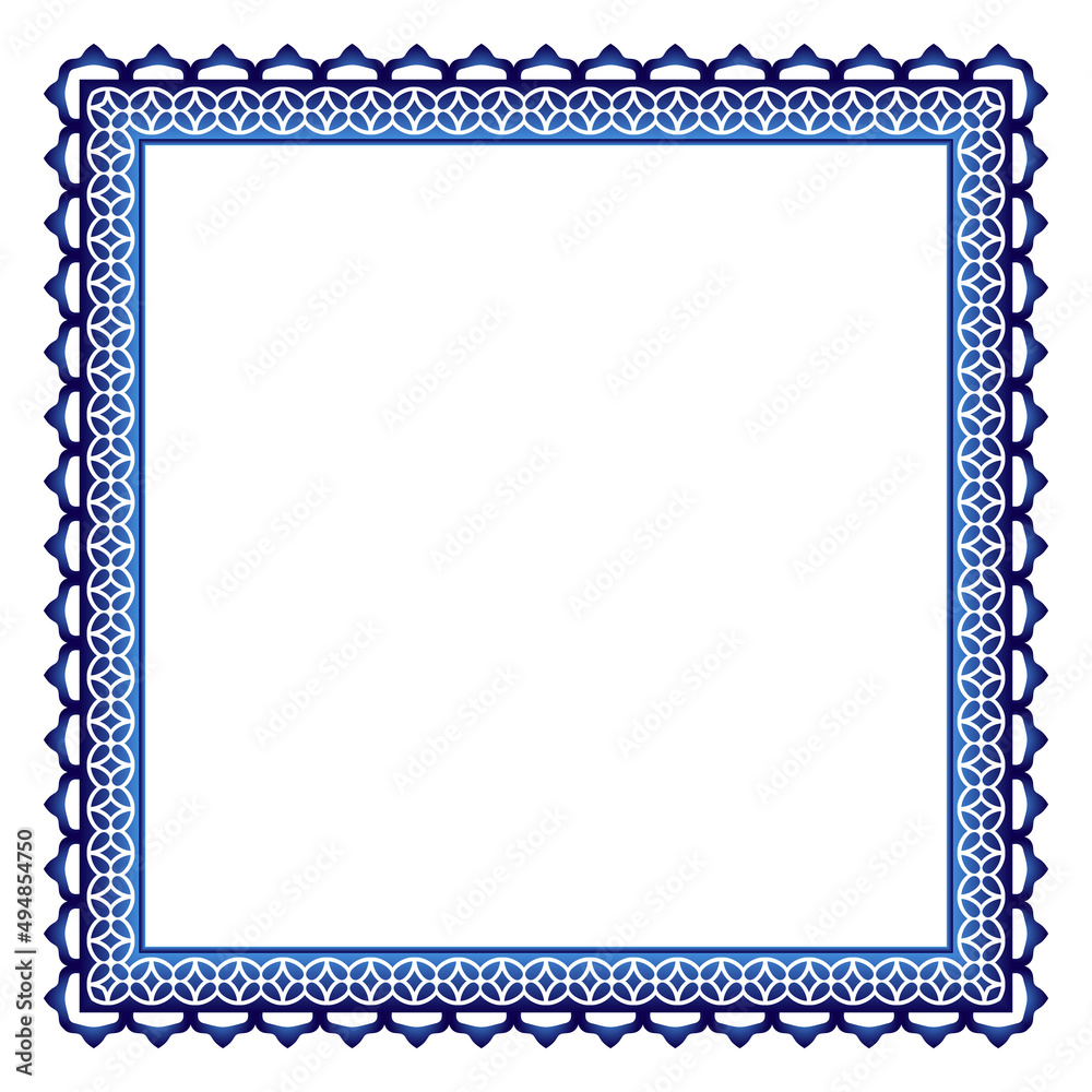 Border frame ceramic tile pattern. Islamic, indian, arabic motifs. Damask border square pattern. Porcelain ethnic bohemian background Border frame ceramic tile pattern. Islamic, indian, arabic motifs. Damask border square pattern. Porcelain ethnic bohemian background
