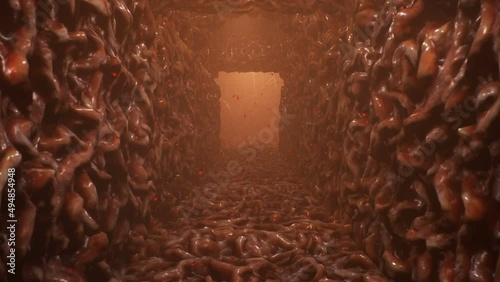 A creepy, bloody cave inhabited by creepy, nightmarish creatures. The concept of creepy monsters and creatures. An ancient cave with tentacles. Animation perfect for sci-fi or fantasy backgrounds