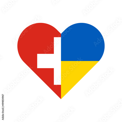 heart shape icon with switzerland and ukraine flag. vector illustration isolated on white background	