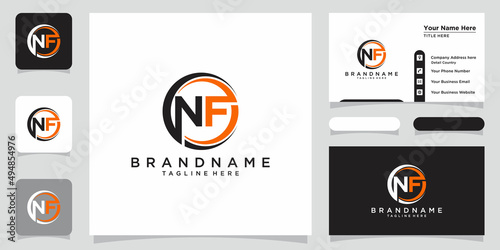 Initial letter NF logo design template with business card design photo