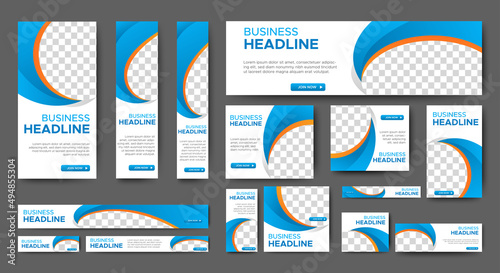 set of creative web banners of standard size with a place for photos. Business ad banner. Vertical, horizontal and square template
