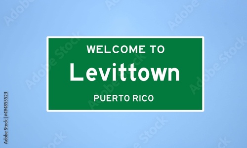 Levittown, Puerto Rico city limit sign. Town sign from the USA.