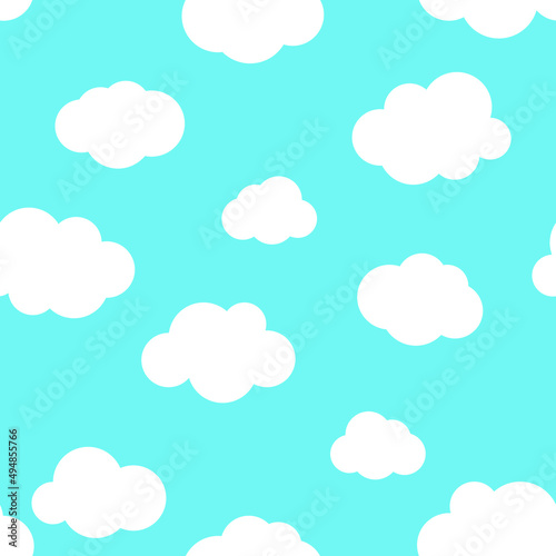 Seamless pattern with cute clouds on the blue sky. Simple cartoon background. 