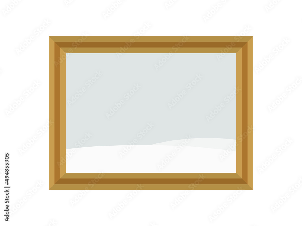 Painting with a winter landscape in a wooden frame on a white background Painting with a winter landscape in a wooden frame on a white background