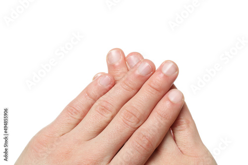 Hands of young man isolated on white background