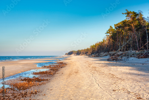 Fototapeta Naklejka Na Ścianę i Meble -  Beautiful scenery of the Baltic Sea beach in Leba. Poland