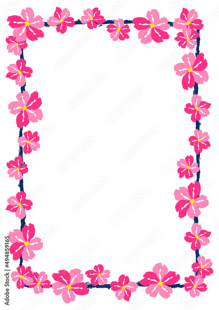 Flower frame border size a4, format a4. Floral pattern. Cute floral background. Background with flower brush strokes