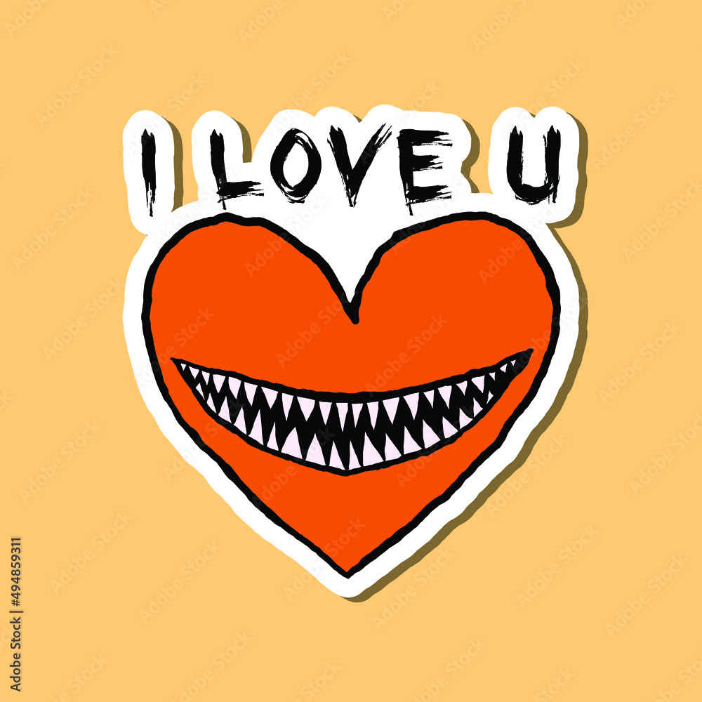 Obraz premium hand drawn i love u heart with mouth doodle illustration for stickers poster etc