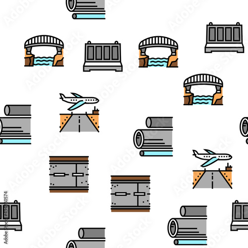Concrete Production Vector Seamless Pattern Thin Line Illustration