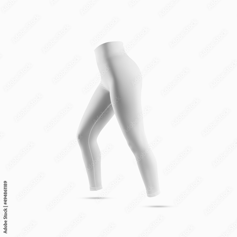 White compression underwear mockup, no body leggings, 3D rendering, for design presentation, side view. White compression underwear mockup, no body leggings, 3D rendering, for design presentation, side view.