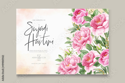 beautiful peony and rose wedding invitation card set