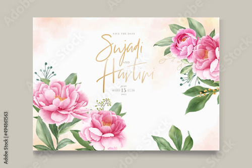beautiful peony and rose wedding invitation card set