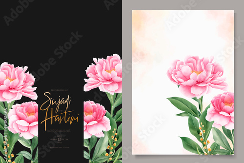 beautiful peony and rose wedding invitation card set