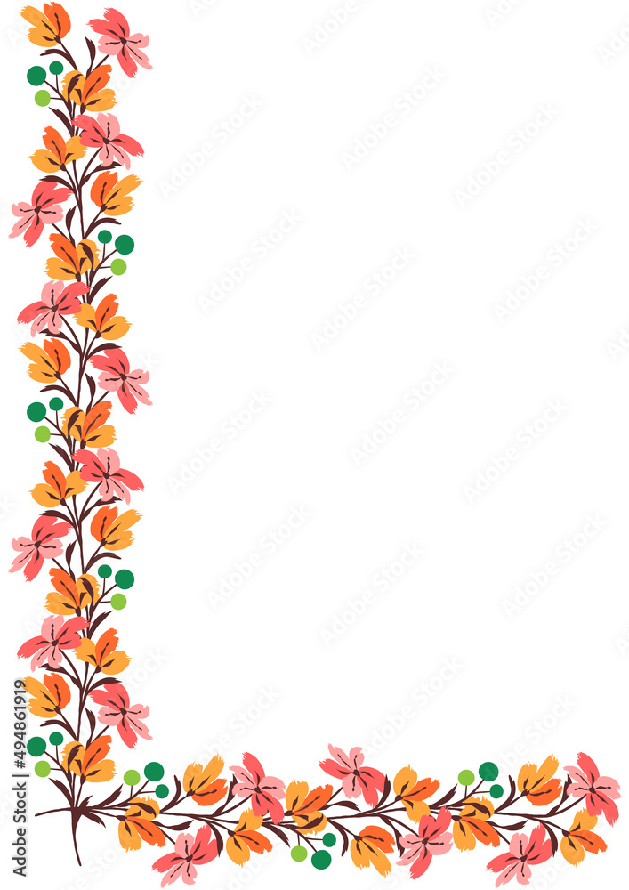 Flower frame border size a4, format a4. Floral pattern. Cute floral background. Background with flower brush strokes Flower frame border size a4, format a4. Floral pattern. Cute floral background. Background with flower brush strokes