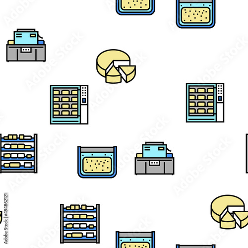 Cheese Production Vector Seamless Pattern Thin Line Illustration
