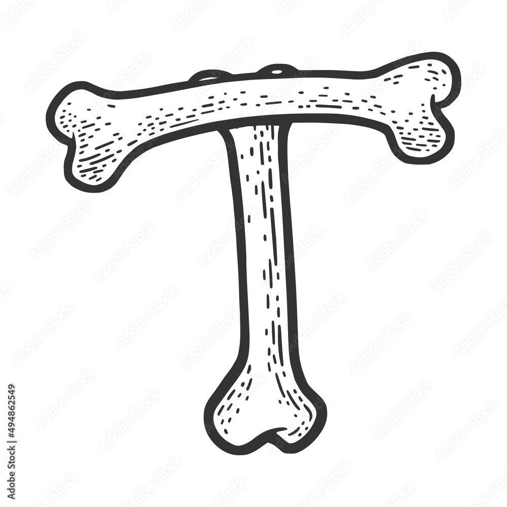 letter T made of bones sketch engraving vector illustration. Bones font. T-shirt apparel print design. Scratch board imitation. Black and white hand drawn image. letter T made of bones sketch engraving vector illustration. Bones font. T-shirt apparel print design. Scratch board imitation. Black and white hand drawn image.