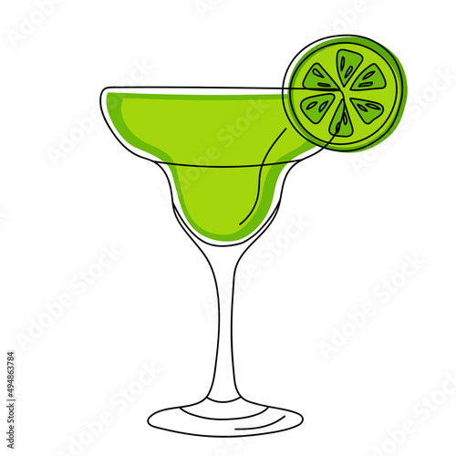 Hand drawn cocktail with lime. Vector illustration.