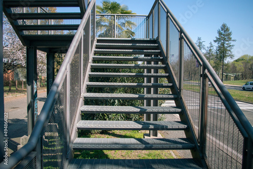 architecture  steel staircase of a pedestrian walkway  stainless steel structure  fireproof.