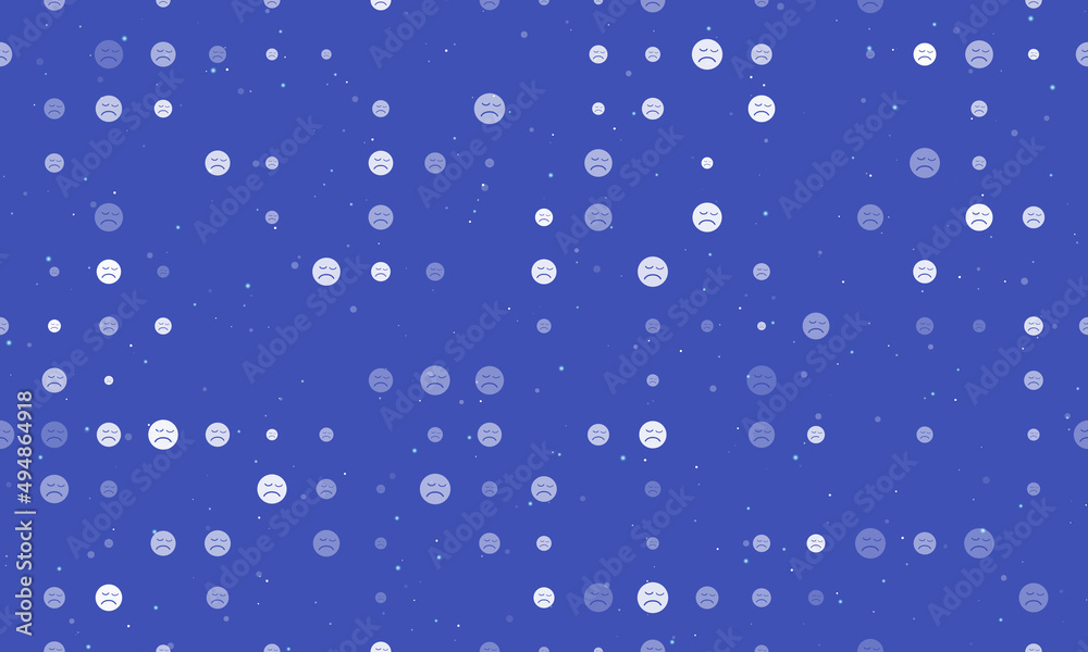 Seamless background pattern of evenly spaced white depression symbols of different sizes and opacity. Vector illustration on indigo background with stars Seamless background pattern of evenly spaced white depression symbols of different sizes and opacity. Vector illustration on indigo background with stars