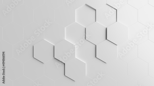 Pattern of hexagons with some of them displaced - abstract geometric design. 3d illustration  rendering 