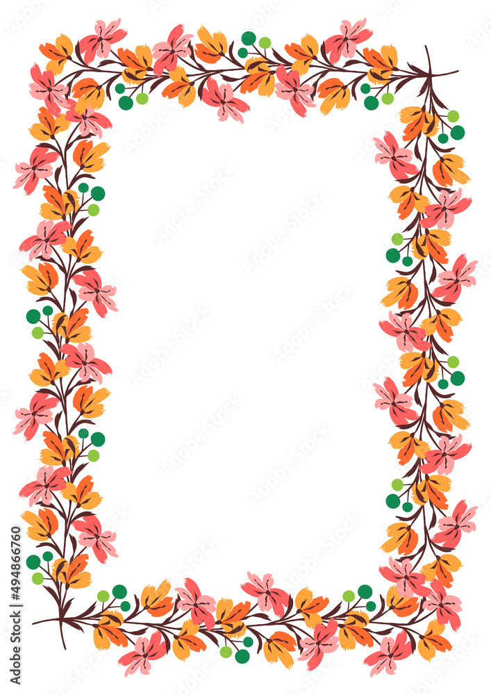 Flower frame border size a4, format a4. Floral pattern. Cute floral