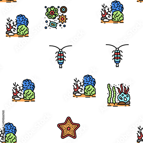 Ocean Underwater Life Vector Seamless Pattern Thin Line Illustration