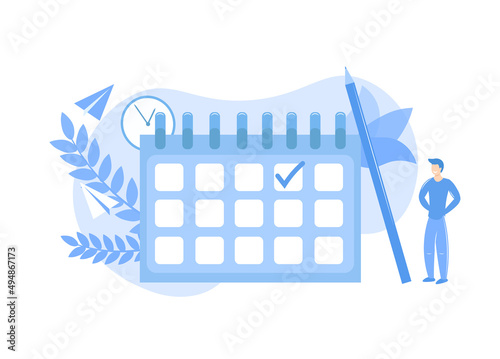 Personnel planning concept. Entrepreneurship planning and scheduling with completing course campaigns. Vector illustrations of the process of organizing business meetings and events office work