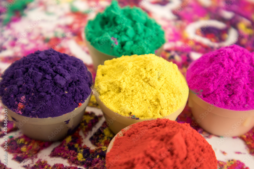 Various gulal (abir) used in holi celebration in India. Various gulal (abir) used in holi celebration in India.