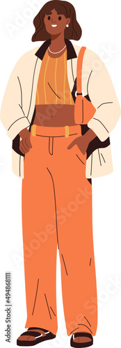 Young Woman Wearing Stylish Clothes Cartoon Illustration