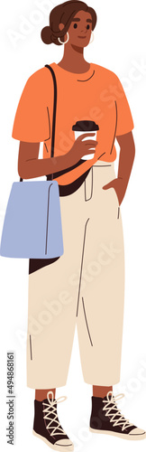 Stylish Woman in Casual Outfit Cartoon Illustration