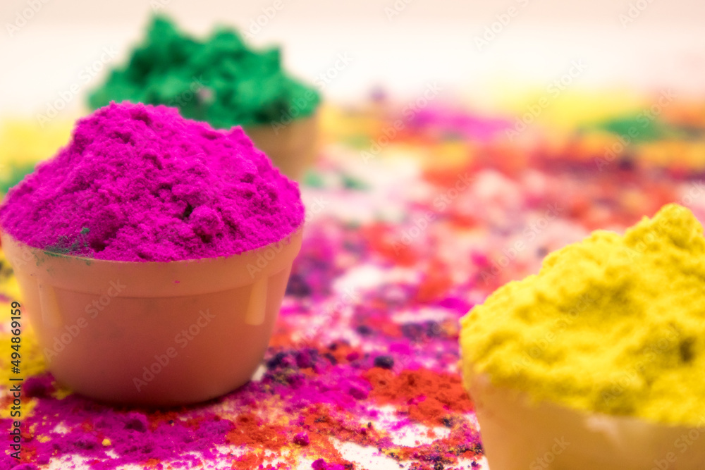 Various gulal (abir) used in holi celebration in India. Various gulal (abir) used in holi celebration in India.