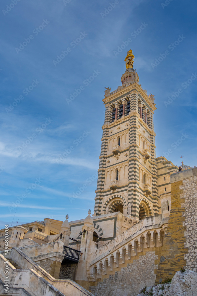 view of the basilica of notre dame de la garde in Marseille