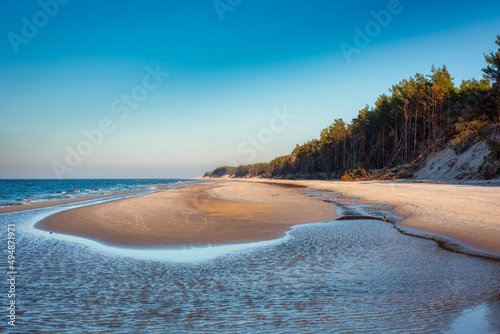 Fototapeta Naklejka Na Ścianę i Meble -  Beautiful scenery of the Baltic Sea beach in Leba. Poland