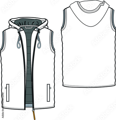 full zipper  waistcoat tecnical drawing