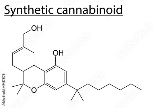 Chemical structure of Synthetic cannabinoid on a white background.