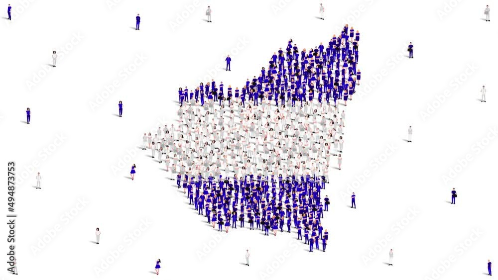 Nicaragua Map and Flag. A large group of people in the Nicaragua flag color form to create the map. 4K Animation Video.