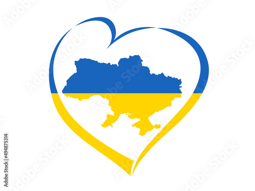 Ukrainian map with flag in heart. Abstract patriotic ukrainian flag with love symbol. Blue and yellow conceptual idea - with Ukraine in his heart. Vector illustration