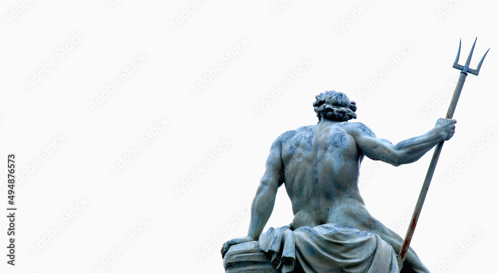 The mighty god of the sea and oceans Neptune (Poseidon) Fragment of an ancient statue on white background. Copy space for design. The mighty god of the sea and oceans Neptune (Poseidon) Fragment of an ancient statue on white background. Copy space for design.