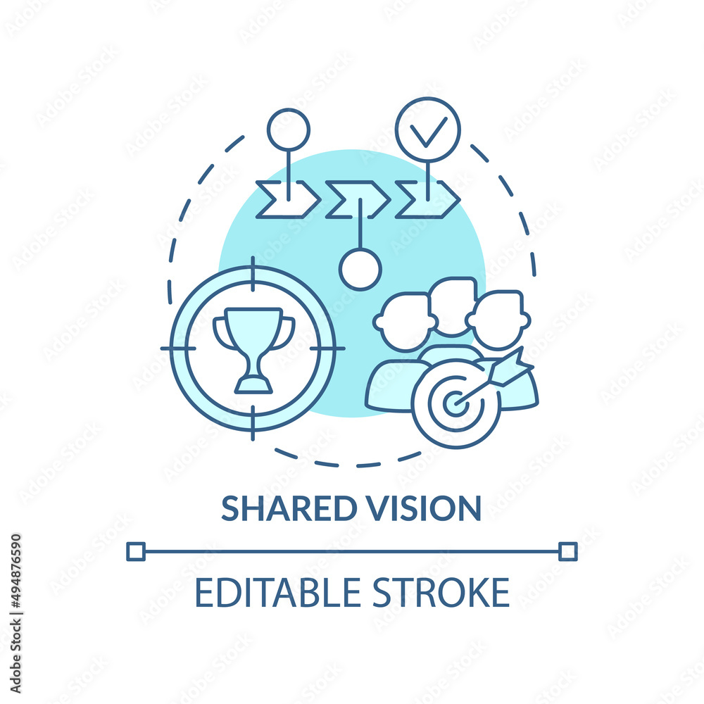 Shared vision turquoise concept icon. Common goals and opinion. ILAP principle abstract idea thin line illustration. Isolated outline drawing. Editable stroke. Arial, Myriad Pro-Bold fonts used Shared vision turquoise concept icon. Common goals and opinion. ILAP principle abstract idea thin line illustration. Isolated outline drawing. Editable stroke. Arial, Myriad Pro-Bold fonts used