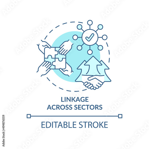 Linkage across sectors turquoise concept icon. Holistic approach. ILAP principle abstract idea thin line illustration. Isolated outline drawing. Editable stroke. Arial, Myriad Pro-Bold fonts used