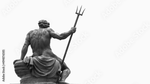 The mighty god of the sea and oceans Neptune (Poseidon) The ancient statue on white background. Copy space for design.
