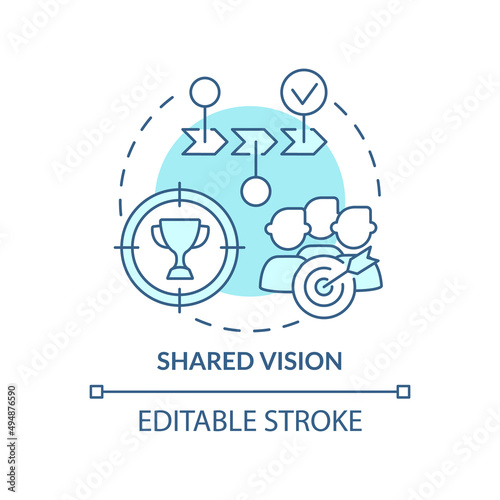 Shared vision turquoise concept icon. Common goals and opinion. ILAP principle abstract idea thin line illustration. Isolated outline drawing. Editable stroke. Arial, Myriad Pro-Bold fonts used