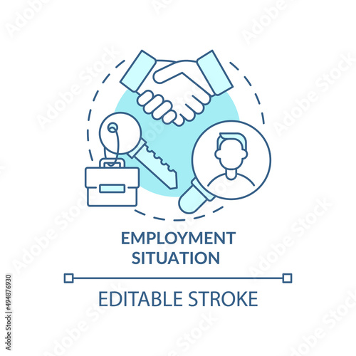 Employment situation turquoise concept icon. Labour force. Social planning example abstract idea thin line illustration. Isolated outline drawing. Editable stroke. Arial, Myriad Pro-Bold fonts used