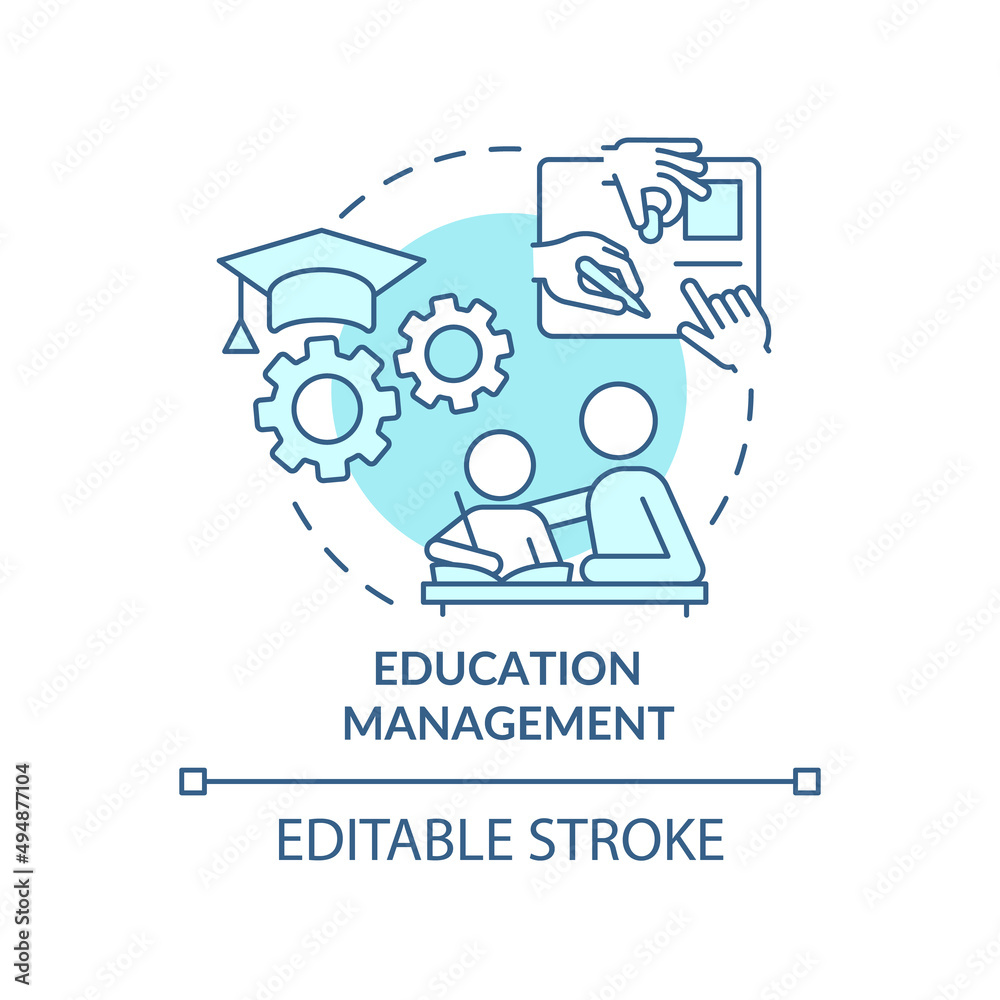 Education management turquoise concept icon. Academic system. Social planning example abstract idea thin line illustration. Isolated outline drawing. Editable stroke. Arial, Myriad Pro-Bold fonts used