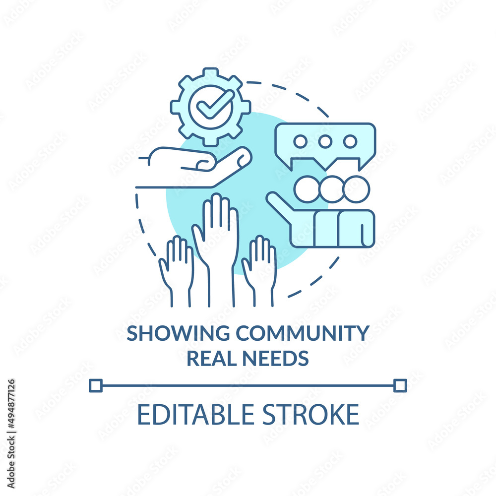 Showing community real needs turquoise concept icon. Reason for participation abstract idea thin line illustration. Isolated outline drawing. Editable stroke. Arial, Myriad Pro-Bold fonts used Showing community real needs turquoise concept icon. Reason for participation abstract idea thin line illustration. Isolated outline drawing. Editable stroke. Arial, Myriad Pro-Bold fonts used