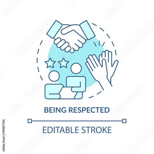 Being respected turquoise concept icon. Contribution and effort. Participation reason abstract idea thin line illustration. Isolated outline drawing. Editable stroke. Arial, Myriad Pro-Bold fonts used