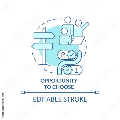 Opportunity to choose turquoise concept icon. Reason for participation abstract idea thin line illustration. Isolated outline drawing. Editable stroke. Arial, Myriad Pro-Bold fonts used