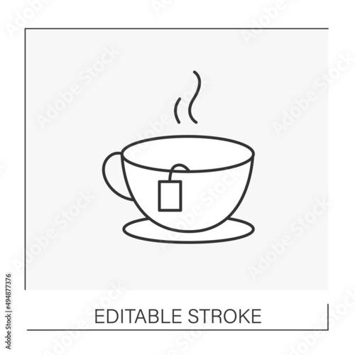  Cup line icon. Tea party. Brewing tea bag in an empty cup. Tea and coffee concept. Isolated vector illustration. Editable stroke